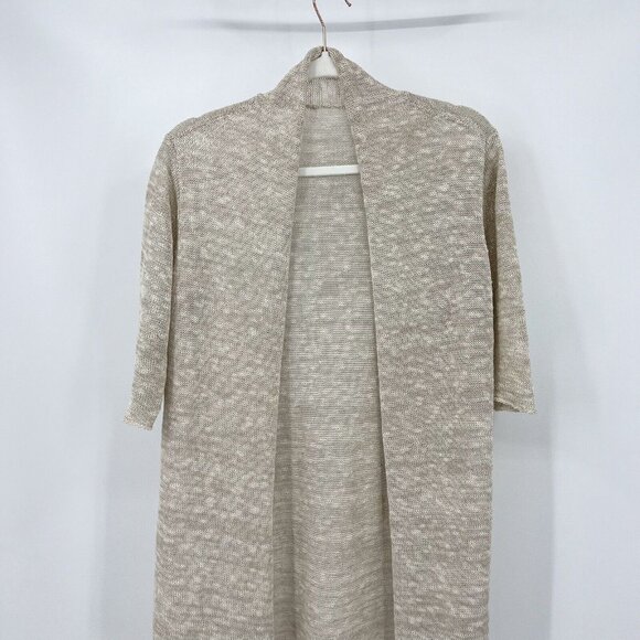 Eileen Fisher Cardigan L Beige Linen Blend Open Front Lagenlook Duster‎ Sz Large - Picture 3 of 8